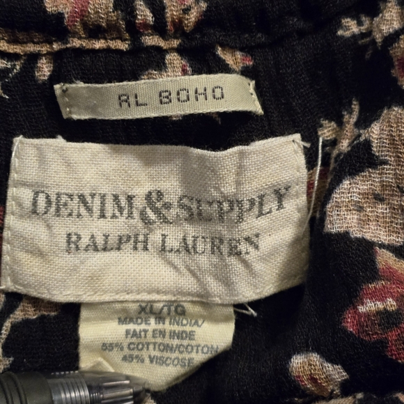 Denim & Supply Ralph Lauren Boho Black Floral Peasant Top XL - Picture 5 of 6